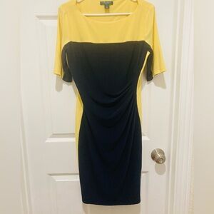Lauren by Ralph Lauren size 12 Two-Tone Yellow and Black Midi Dress